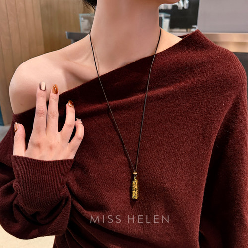 MISS HELEN  金店同款碎冰冰四方来财项链毛衣链秋冬长链简约百搭