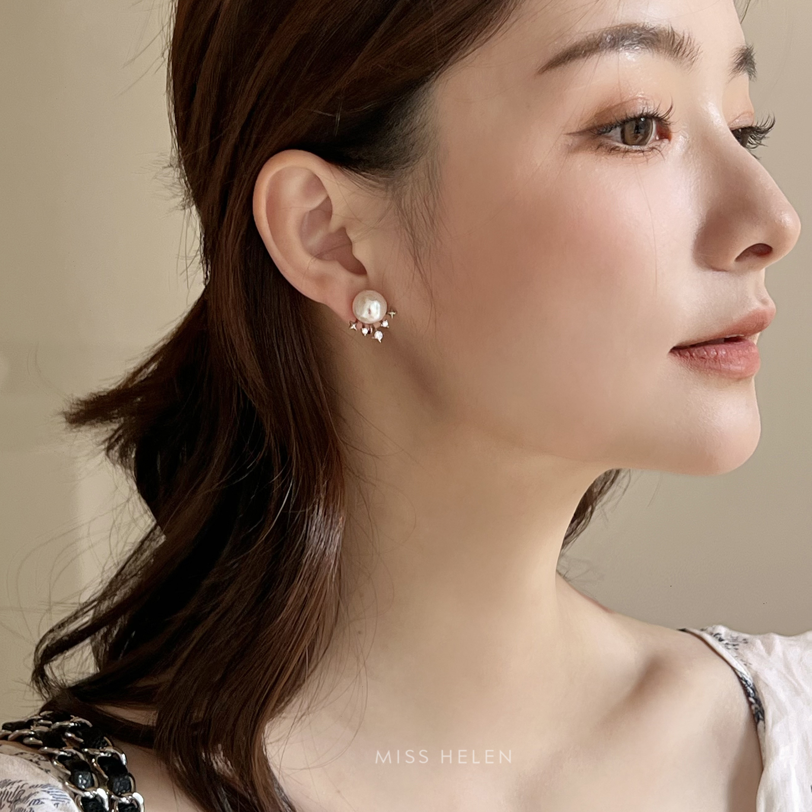 S925银高级感耳环气质皇冠珍珠