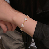 MISS HELEN四叶草」满天星S925银车花手链女巴洛克珍珠精致首饰