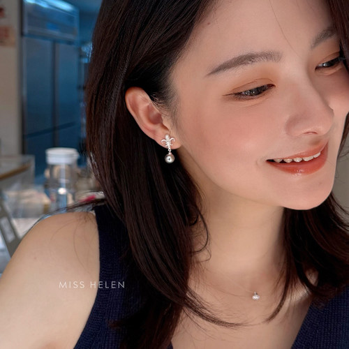 鸢尾花耳夹女珍珠银针耳饰耳环夏