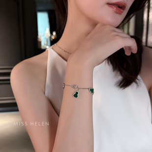 MISS HELEN福禄翠葫芦s925银手链女马来玉轻奢好运送礼物首饰手饰