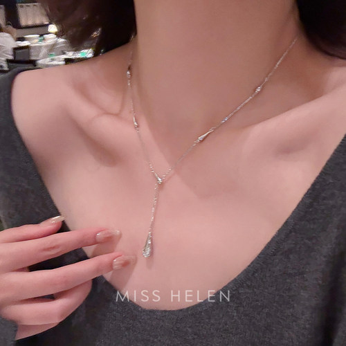 MISS HELEN S925银夏天项链长款美剧同款瑞秋水滴项链锁骨链女