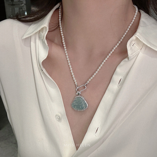 MISS 小米珠设计感锁骨链气质 HELEN回形针扣头水晶仿珍珠项链短款