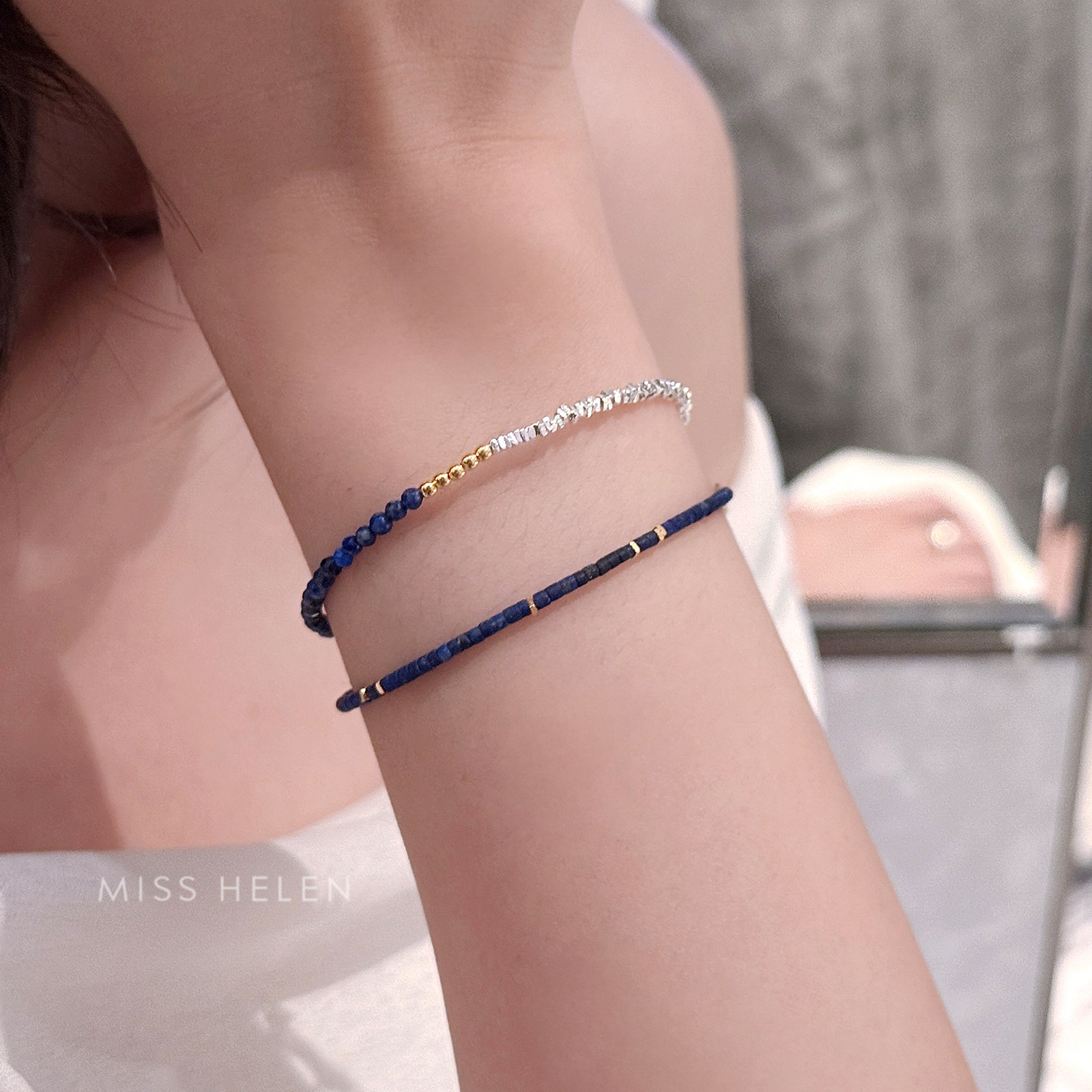 极细青金石S925银手链女精致小巧