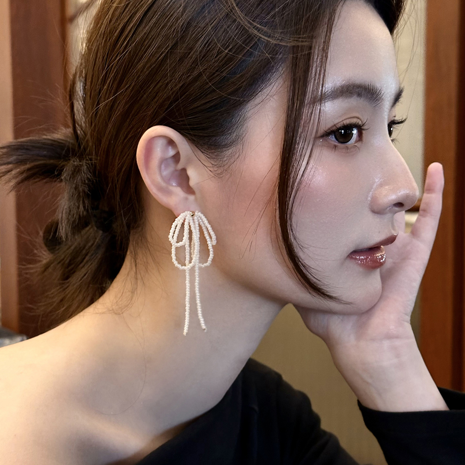 蝴蝶结珍珠耳钉耳夹蚊香盘超仙