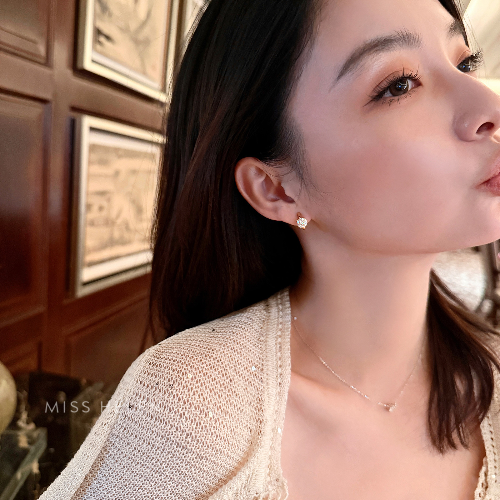 一克拉莫桑钻耳扣硅胶耳夹气质