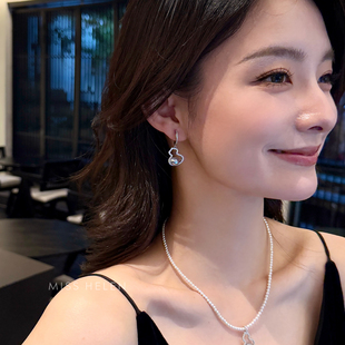 MISS HELEN葫芦天然珍珠耳夹女施家水晶仿珍珠气质送生日礼物通勤