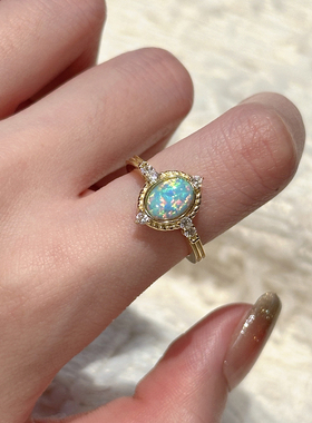 Miss Helen油彩」欧泊S925银戒指女复古高级感独特小众轻奢指环春