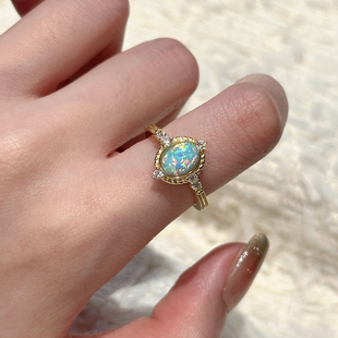 Miss Helen油彩」欧泊S925银戒指女复古高级感独特小众轻奢指环春