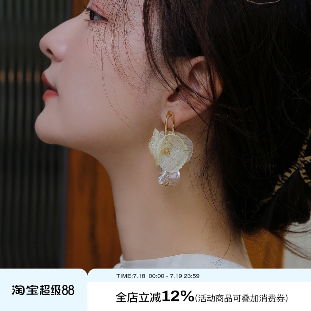 温柔滤镜独特雪纺花耳夹&耳环
