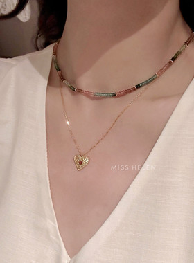 碧玺项链女叠戴送礼物锁骨链夏季
