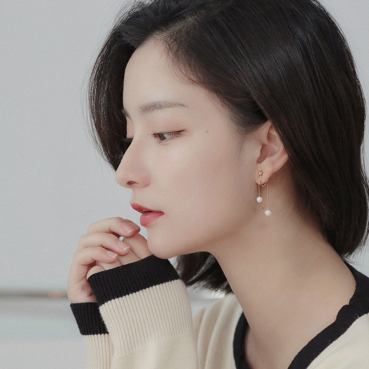 原创设计天然珍珠耳环蚊香盘耳夹无耳洞女气质长款耳饰无痛不掉