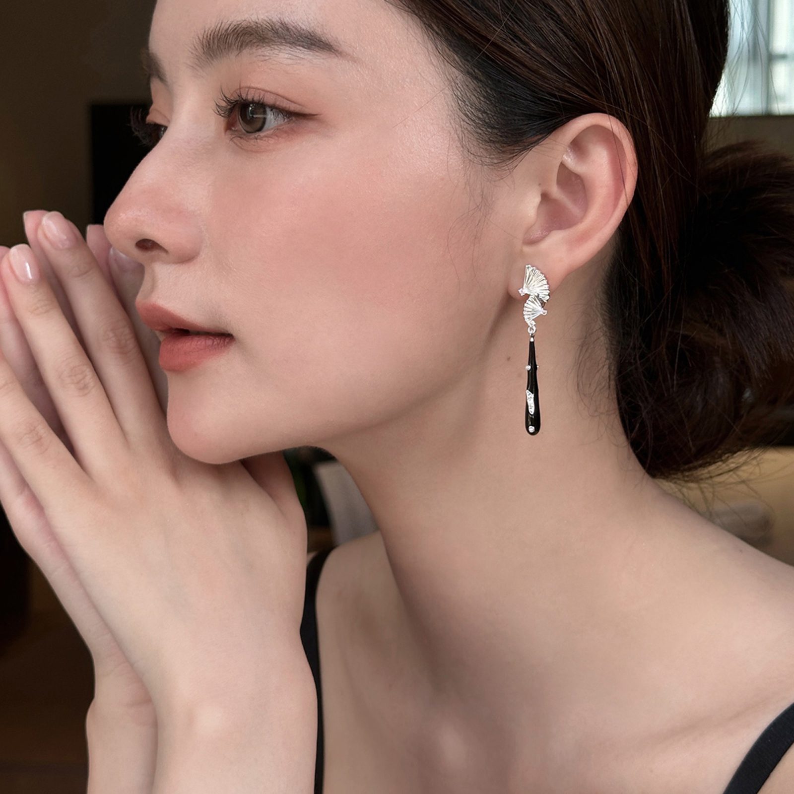 国风扇面耳夹女新中式扇形耳环