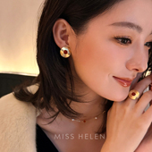 MISS HELEN草帽红玛瑙新款 耳钉女耳夹百搭精致耳环设计生日礼物
