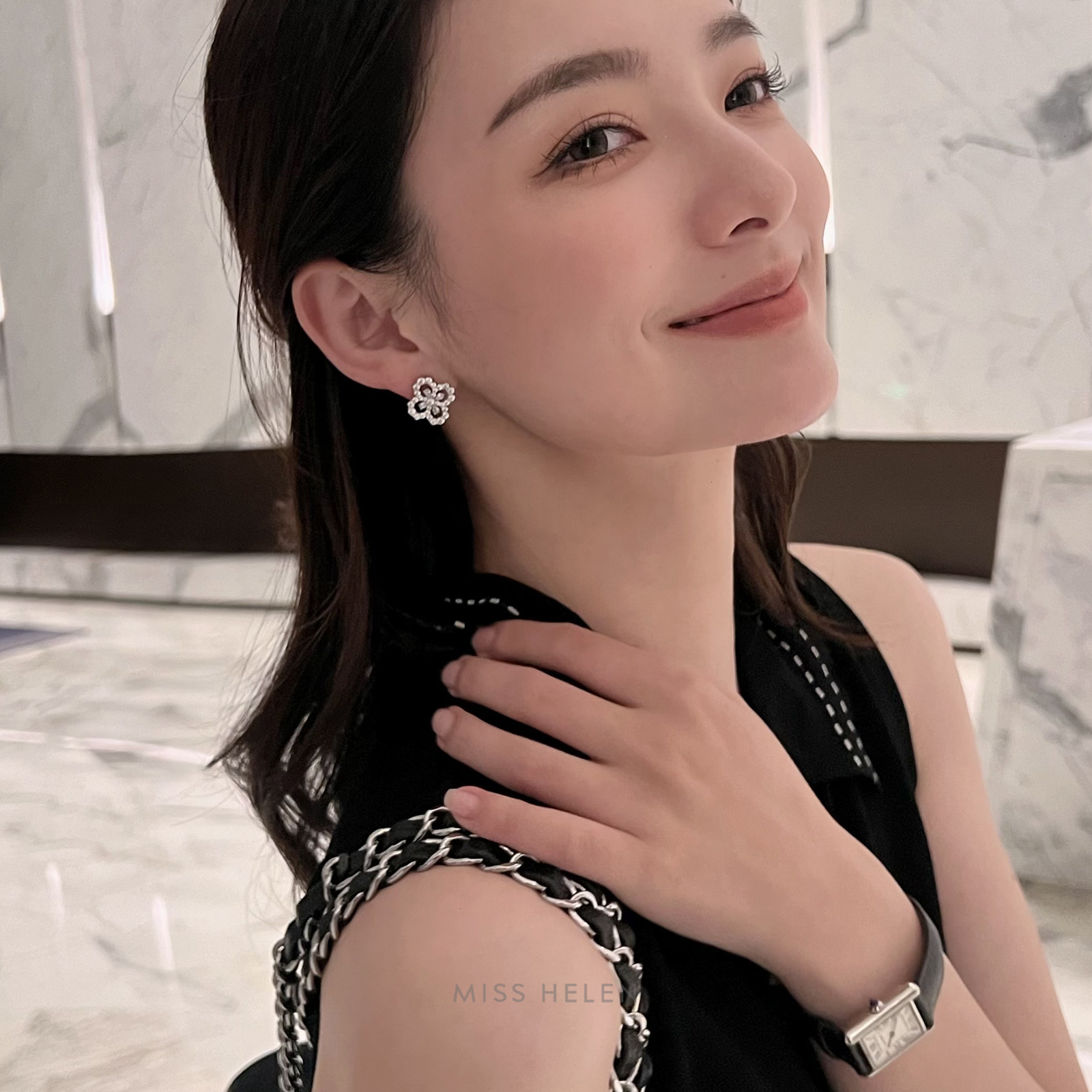 MISS HELEN花园之梦」耳夹女四叶草幸运耳钉银针耳饰硅胶耳夹耳环