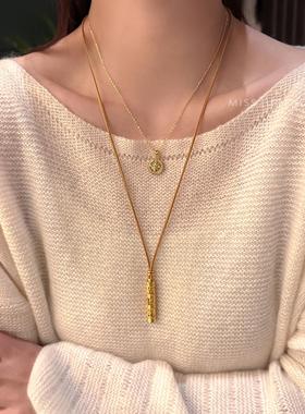 MISS HELEN随身佛+八宝罗盘」古法沙金项链女长款高保色吊坠叠戴