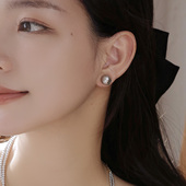 85°灰仿珍珠施家通勤耳钉女小众气质设计感无耳洞耳夹真多麻耳饰