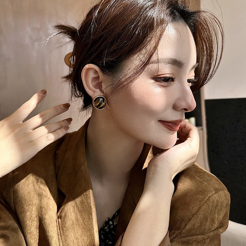 美拉德大号虎眼石耳钉无耳洞耳夹