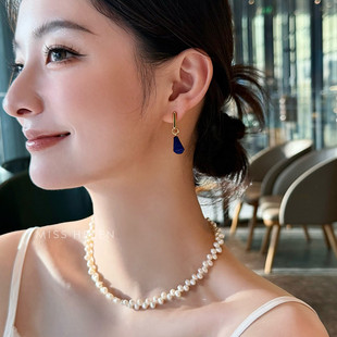 MISS 耳坠夏 HELEN「多棱青金石」耳钉耳夹女气质通勤撞色耳饰新款