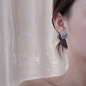 MISS HELEN蚊香盘无耳洞耳夹耳钉水晶锆石耳环通勤女超闪蓝橙色