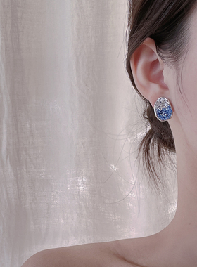 MISS HELEN蚊香盘无耳洞耳夹耳钉水晶锆石耳环通勤女超闪蓝橙色