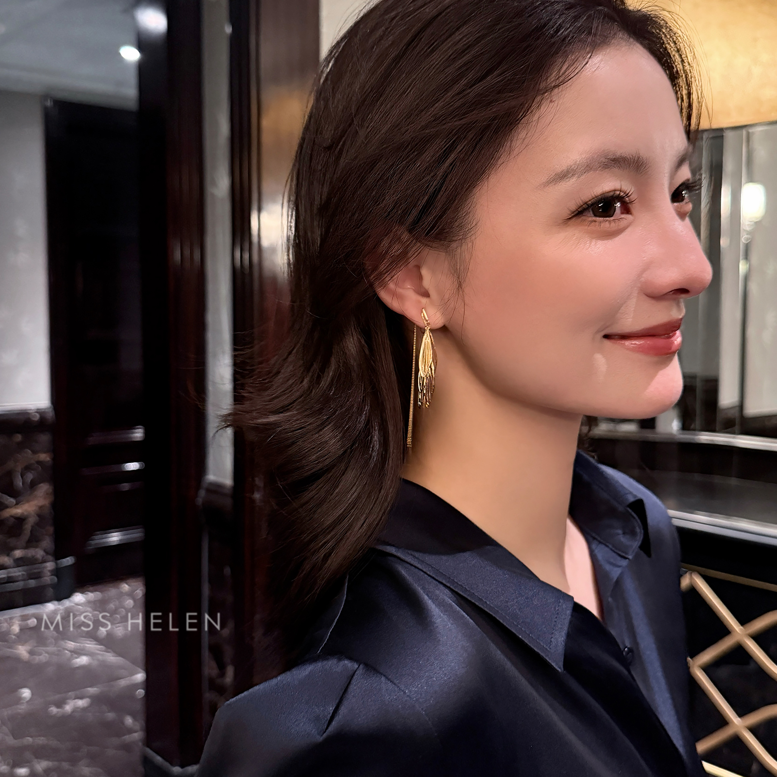 MISS HELEN【蝶翅流苏】耳夹女高保色气质银针耳钉耳环生日礼物