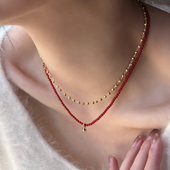 石来运转天然红玛瑙小米珠项链锁骨链高级感小众新年轻奢镭射女