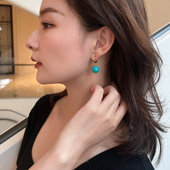 MISS HELEN晓山青耳钉耳夹女仿绿松石硅胶无耳洞耳环圆珠耳坠玉石
