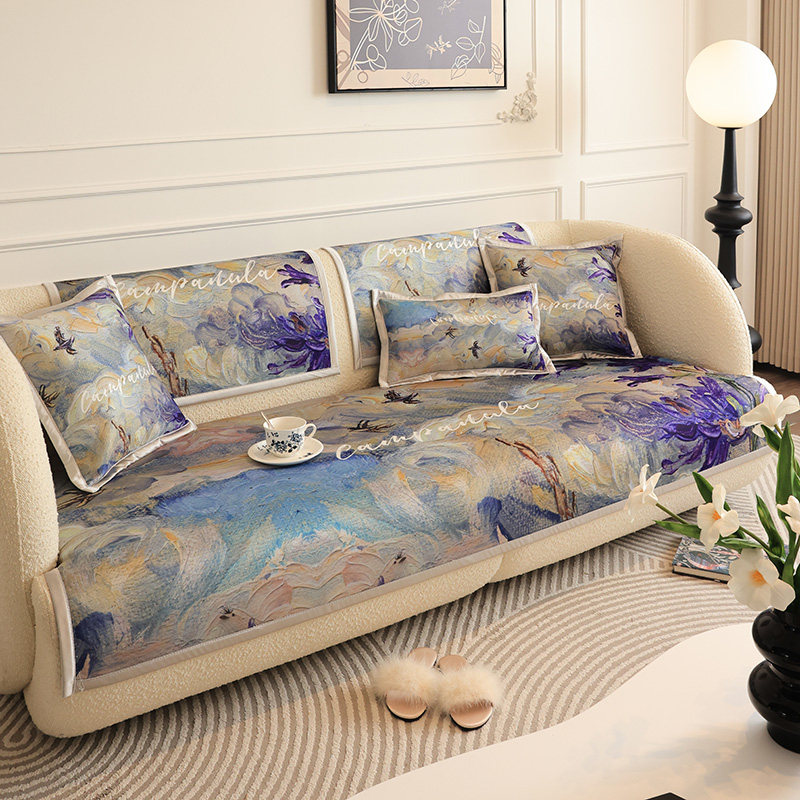 轻法式复古油画沙发垫四季通用防滑冰丝凉席垫夏季凉感坐垫套定制,居家布艺,沙发垫,淘宝优惠券,粉丝福利购,淘宝优惠卷