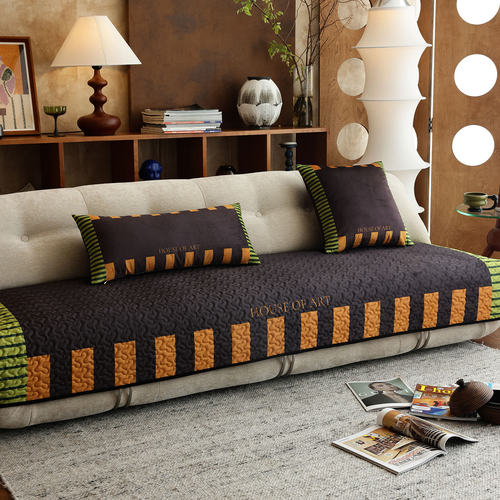 轻奢高级复古条纹客厅组合沙发垫