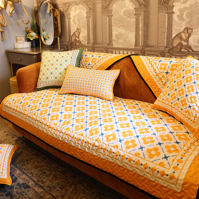 美式田园小花四季通用沙发垫轻奢布艺防滑沙发巾套可机洗定制坐垫