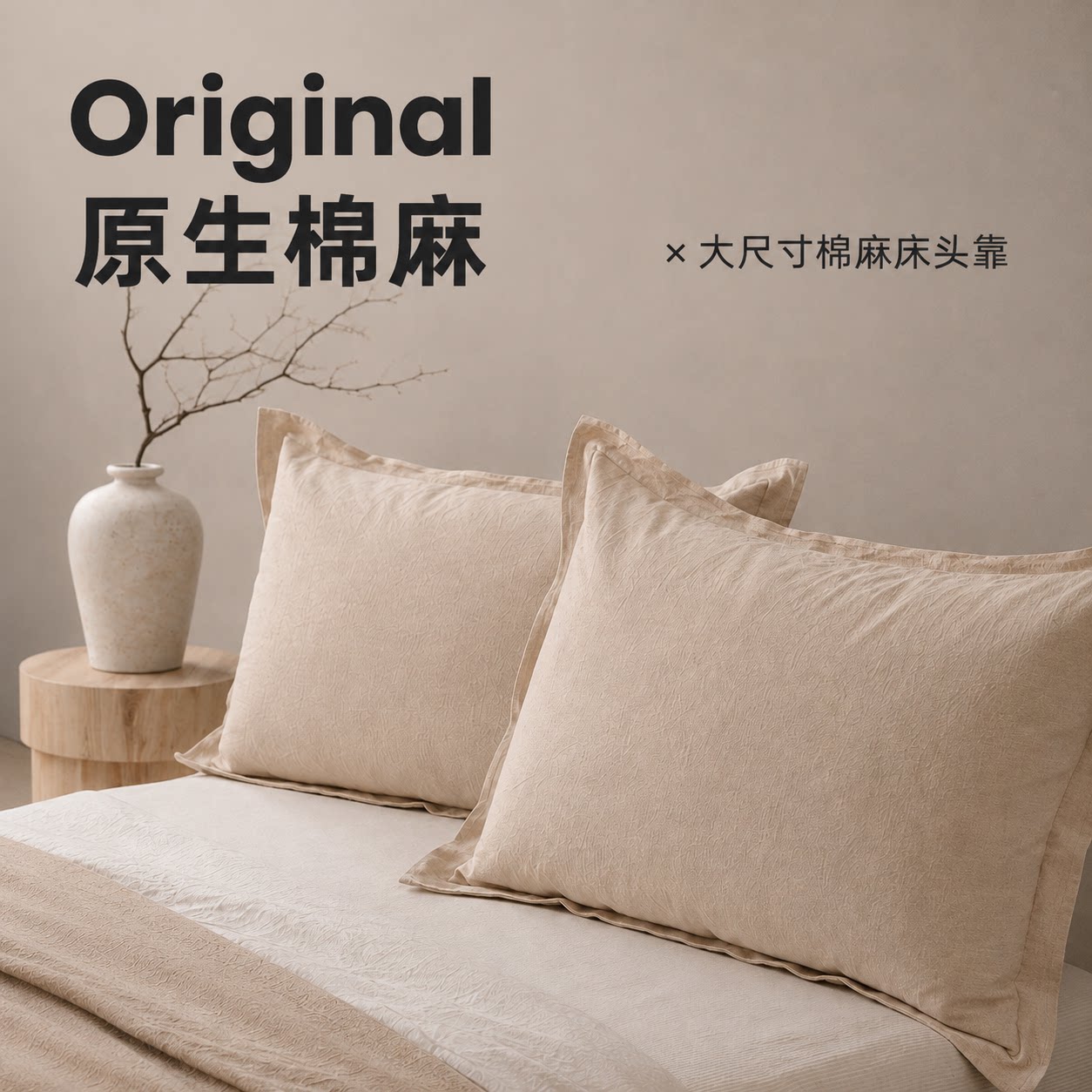 出口高端亚麻床头靠垫侘寂风榻榻米无床头靠垫软包沙发大棉麻靠枕