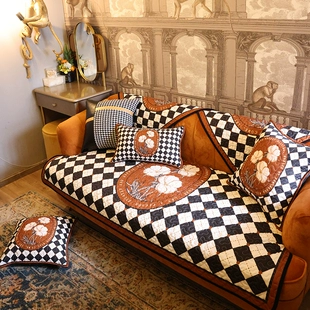 通用防滑时尚 轻奢复古沙发垫美式 四季 沙发巾套菱形格百搭沙发坐垫
