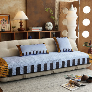 简约盖布巾 复古包豪斯条纹沙发垫秋冬加厚高级感轻奢客厅坐垫四季