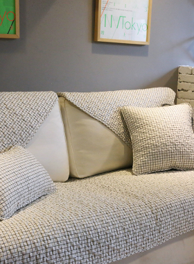 北欧简约时尚全棉沙发垫子现代经典黑白格防滑沙发巾布艺沙发套罩