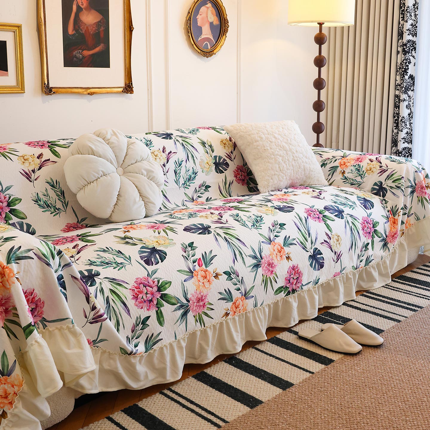 复古田园花卉全包沙发套万能防猫抓沙发垫四季通用一片式盖布罩巾