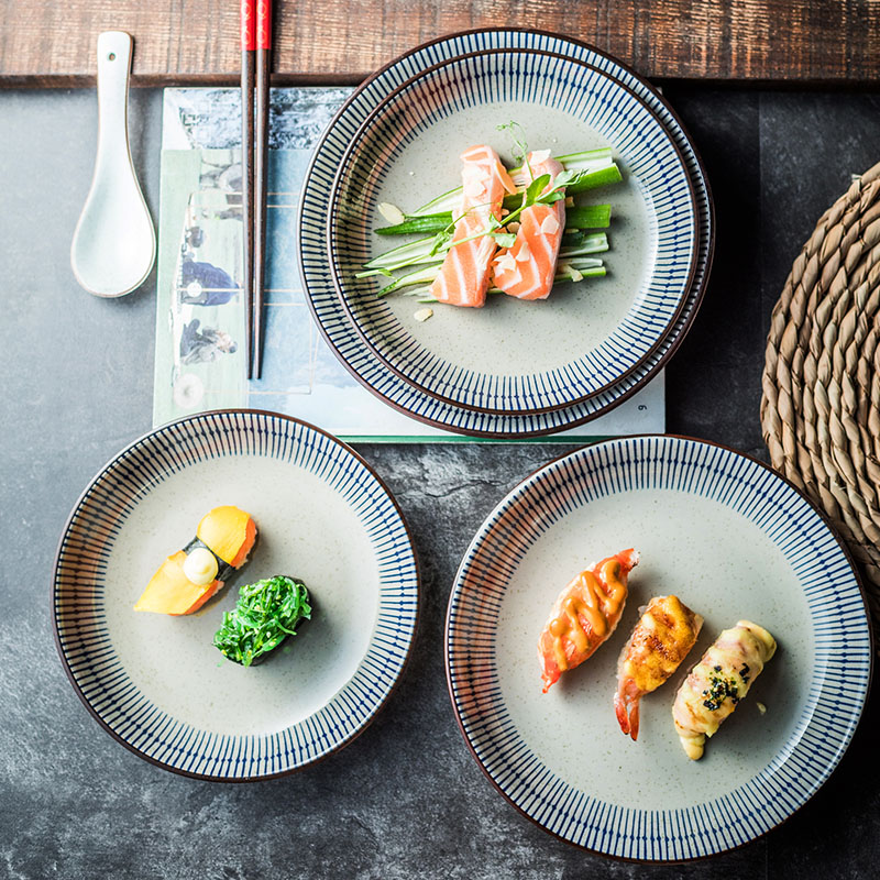 蓝雨日式陶瓷家用个性创意圆盘