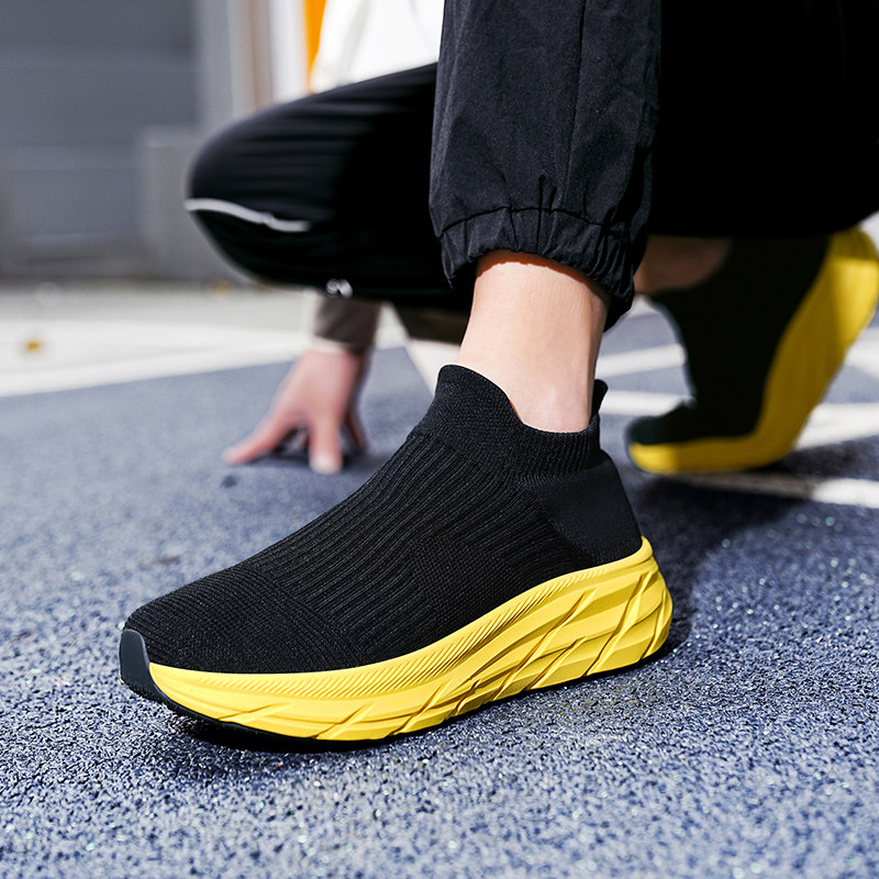 清仓走路鞋男女鞋针织袜子鞋一脚蹬运动休闲鞋情侣超轻增高跑步鞋