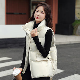 拉链亮面高领马夹黑色纯色背心外套 韩版 羽绒棉马甲女2025秋季 新款