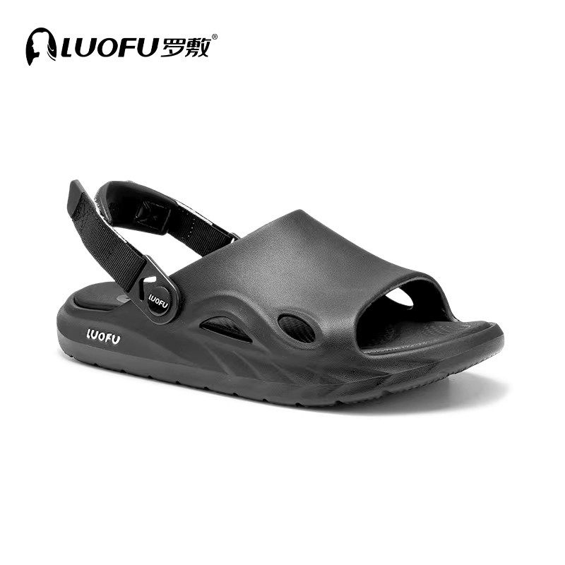 罗敷LUOFU新款凉鞋男户外简约时尚透气防滑运动厚底带后开车凉拖