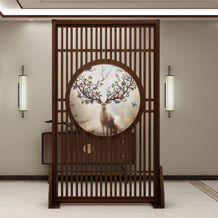 镂空雕花板现代简约隔断客厅背景墙入户玄关实木花格透明纱画屏风