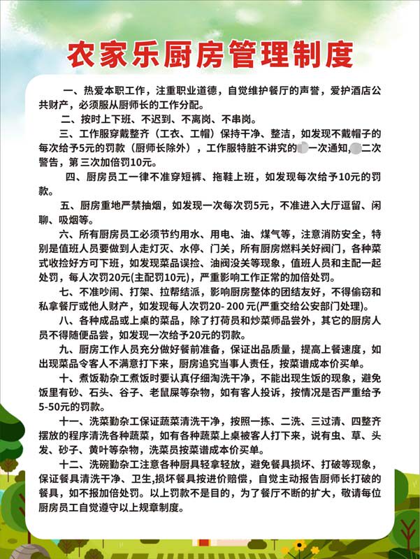 m769农家乐农庄厨房管理规章制度上墙挂图kt展板写真海报印制2389
