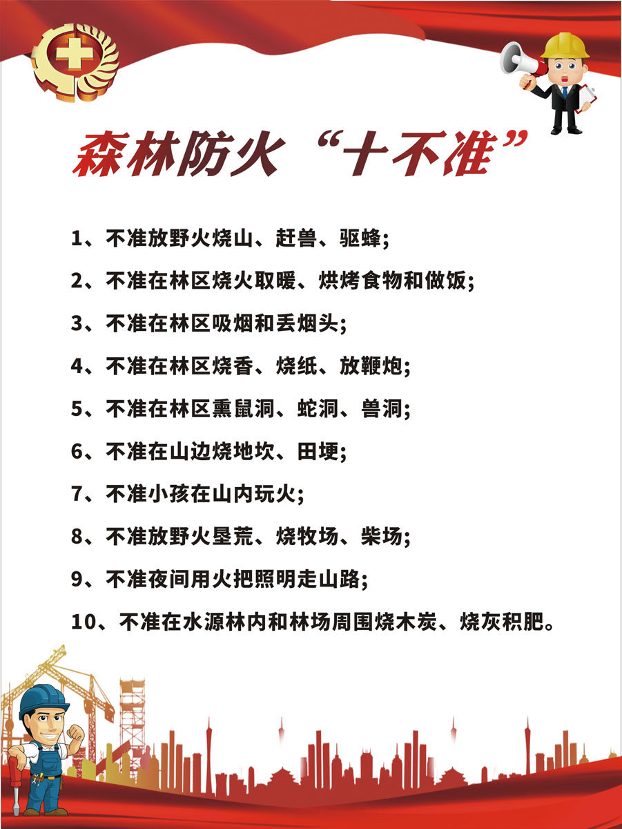 m769安全生产月系列森林防火十不准制度墙贴图128海报印制22-15