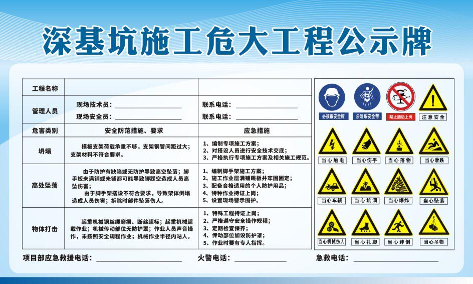m769建筑工地深基坑施工危大工程公示牌2419海报定制印制展板贴纸