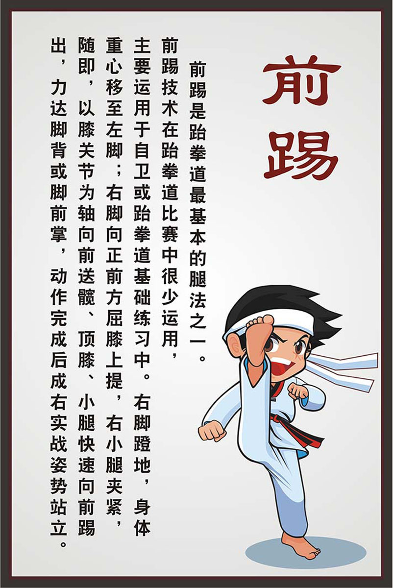 m769跆拳道前踢招式简介图解培训中心布置墙贴图1354展板海报印制