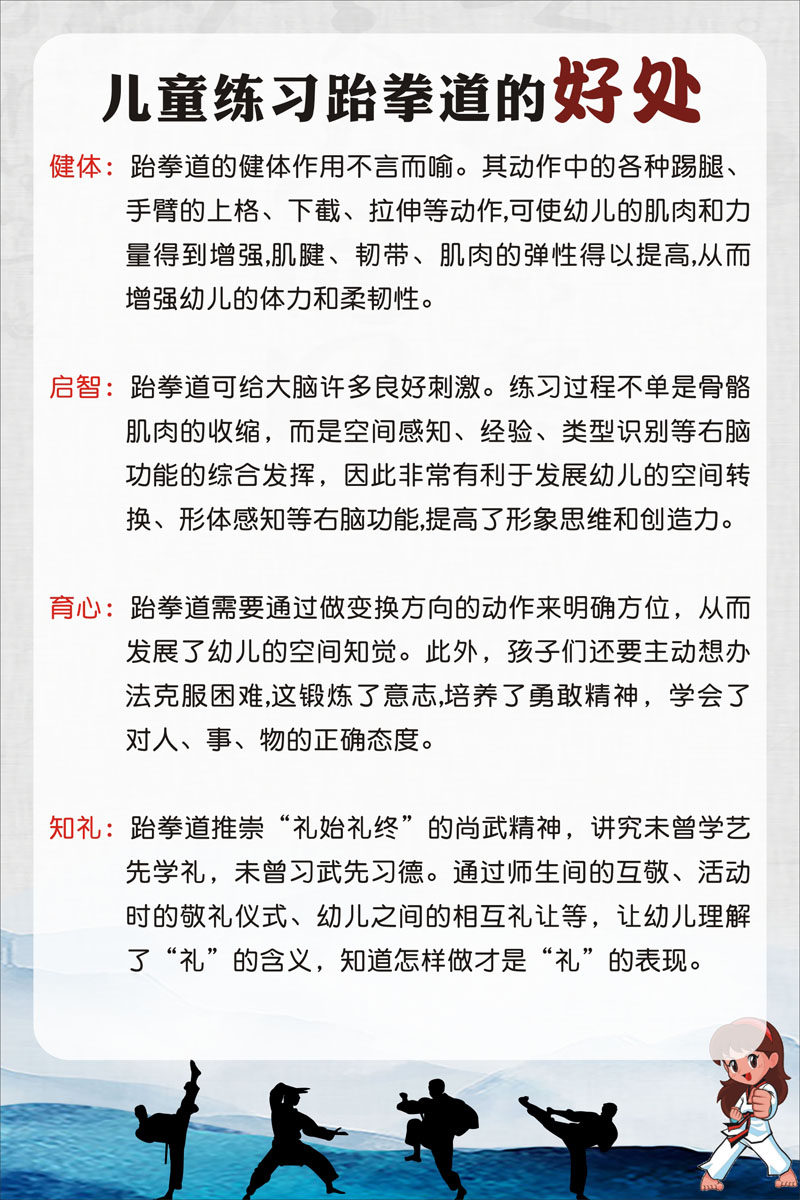 m769儿童练习跆拳道的好处培训中心课室挂图1354写真展板海报印制