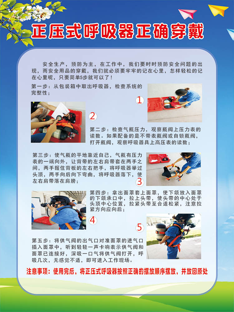 m769正压式呼吸器正确穿戴示意图墙贴纸挂图1009写真海报展板印制