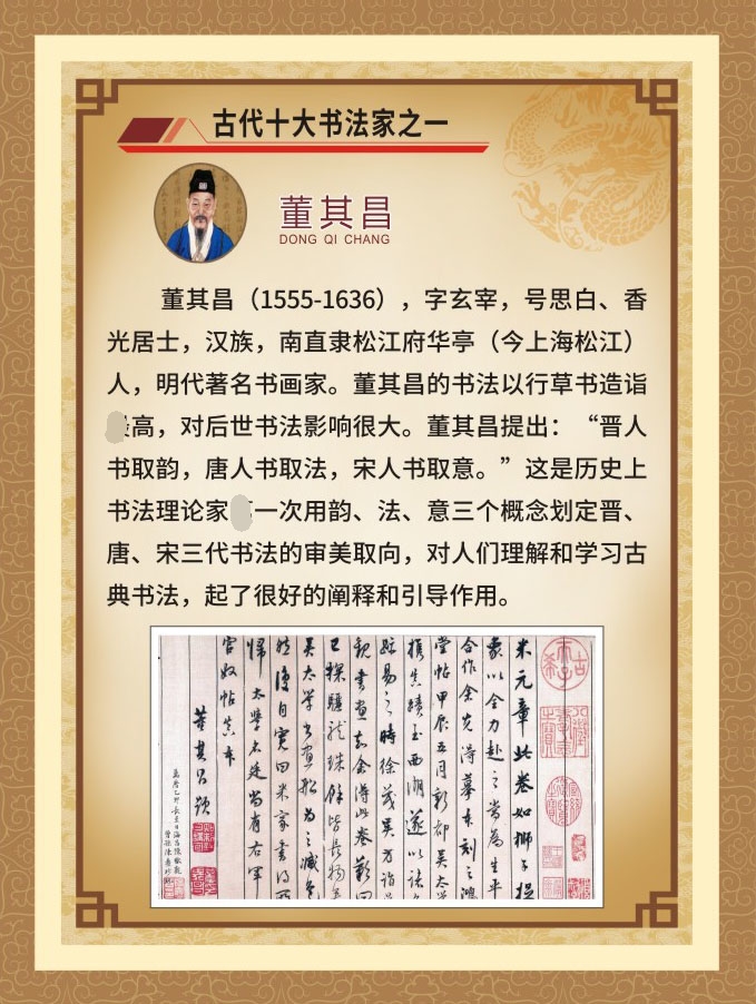 m768中国古代十大书法家董其昌介绍学校文化挂图2448海报印制10-1