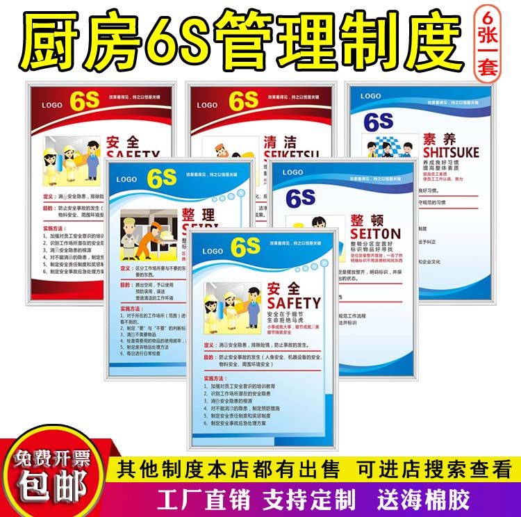 m769餐厅饭店后厨房6s管理标语制度上墙挂贴图kt展板海报印制1627