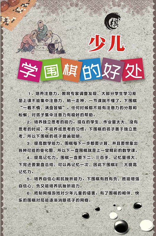 m769男女孩子少儿学围棋的好处知识宣传挂图展板喷绘海报印制2529